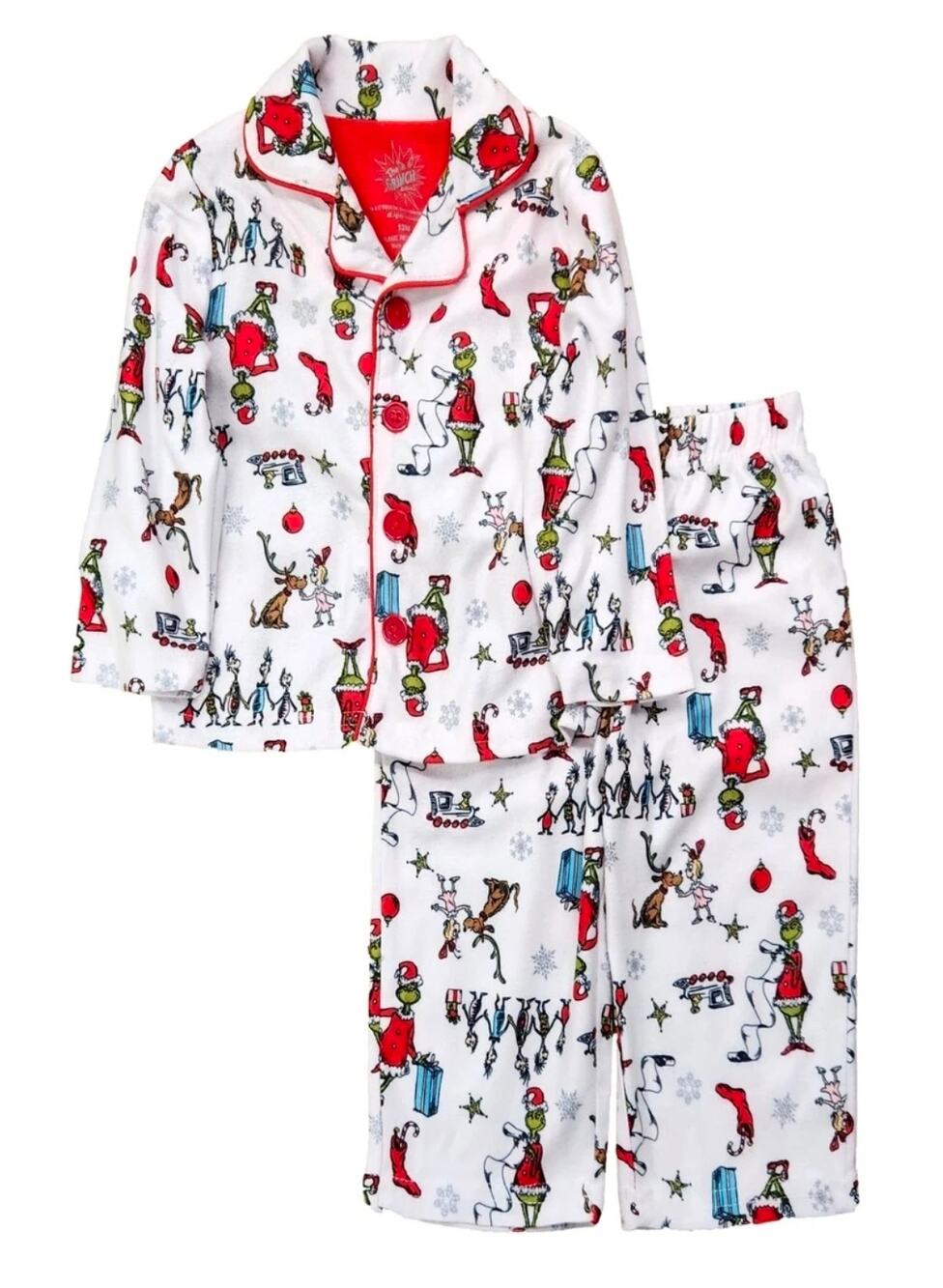 The Grinch, Max, Cindy Lou and Whos Kids Flannel Christmas Pajama Set, Size M 8